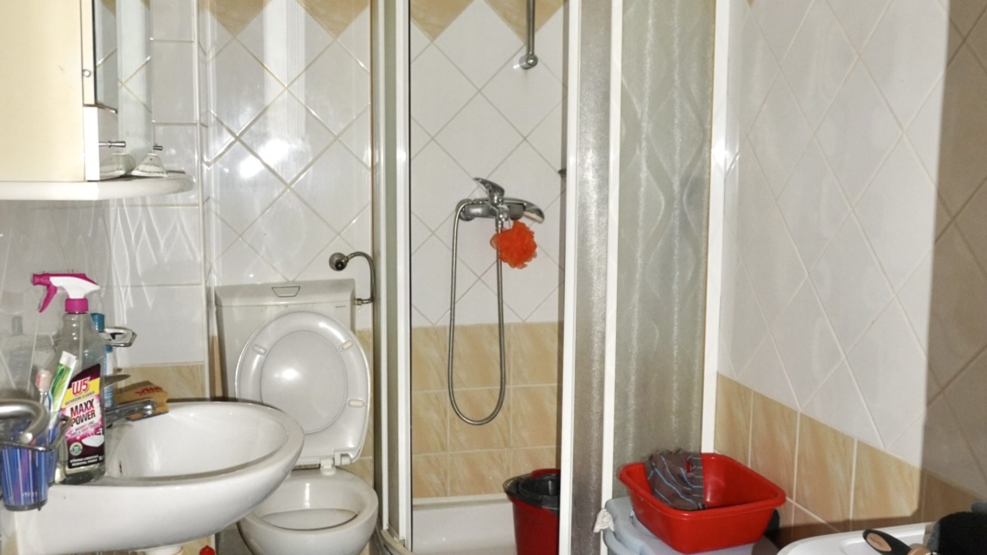 Kupaonica sa tuš kabinom i perilicom rublja u stanu u Milni na Braču
