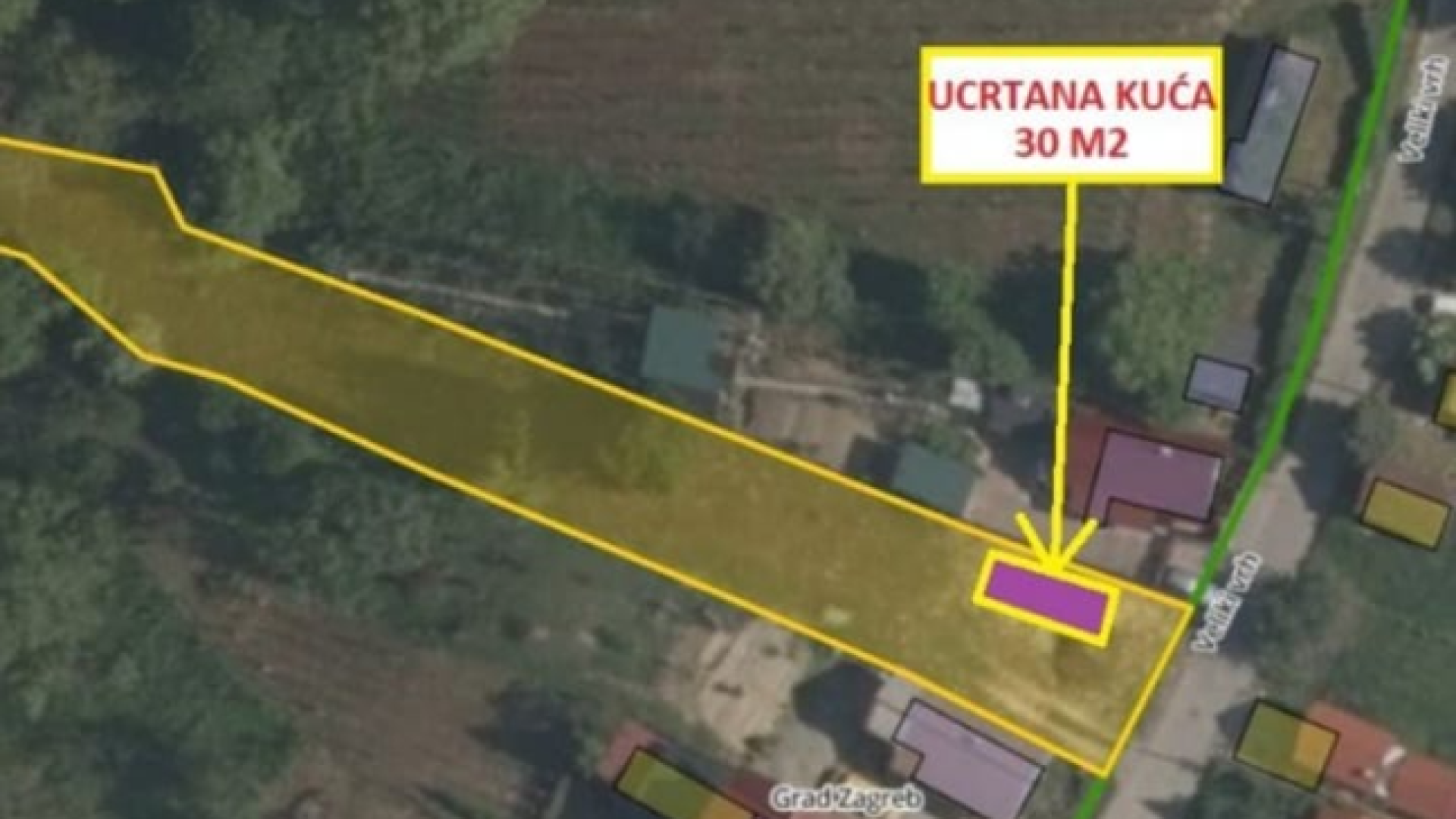 Parcela s ucrtanim objektom od 30 m2 u Novoselcu